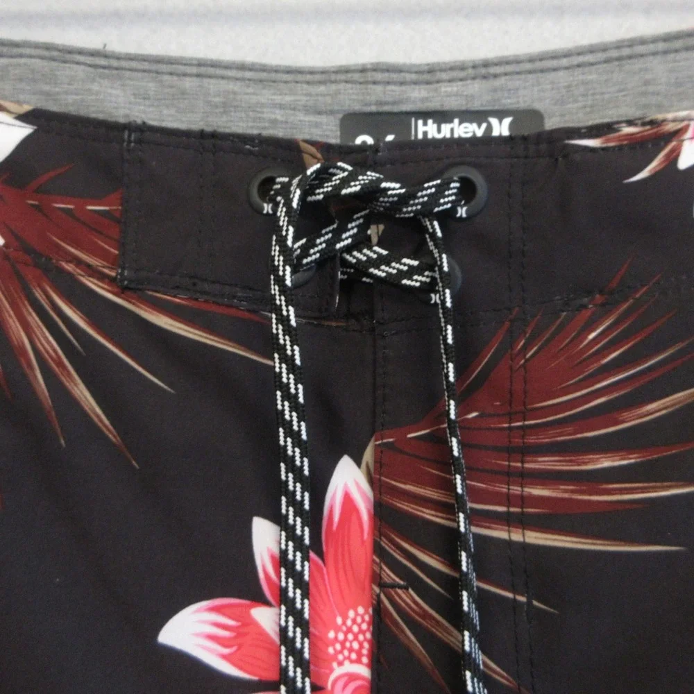 Hurley Board‎ Shorts Mens 36 Black Red Tropical Floral Print Palm Swim Surf